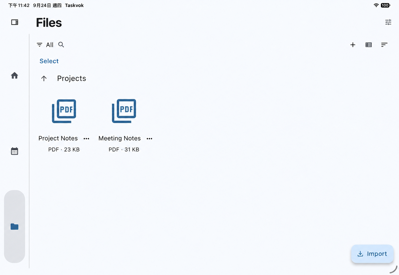 Taskvok Files on iPad with project documents