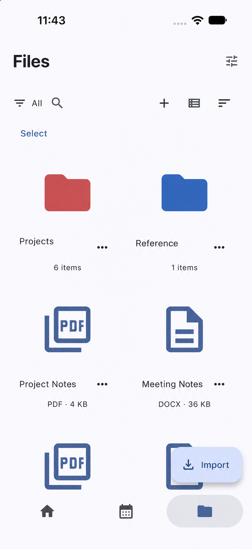 Taskvok Files on iPhone with folders and documents