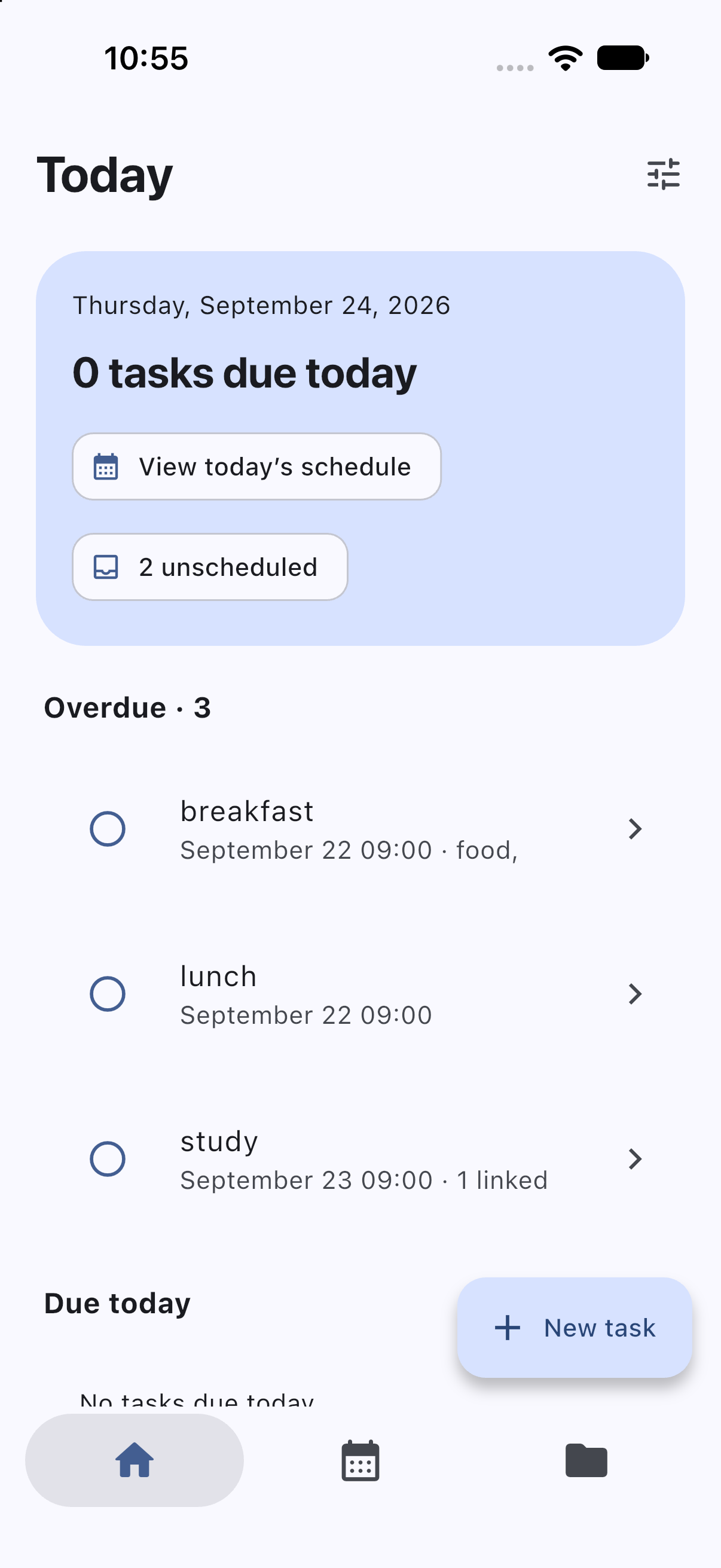 Taskvok Today page on iPhone with daily tasks